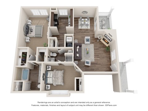 Floor plan for 2 beds, 2 baths, 1171 sqft